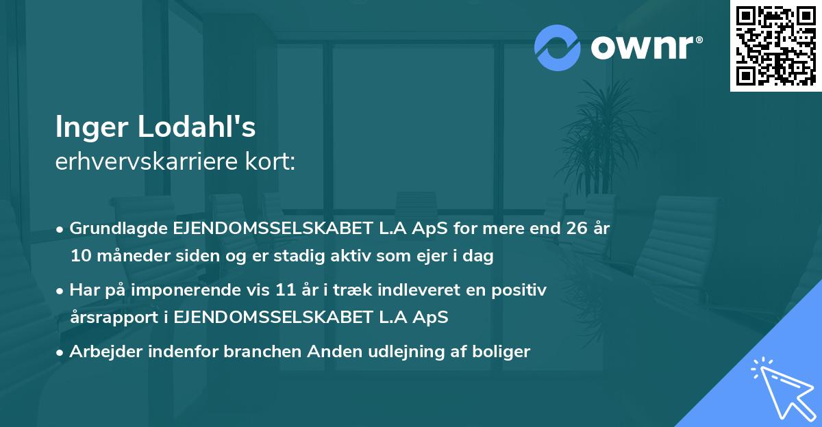 Inger Lodahl's erhvervskarriere kort
