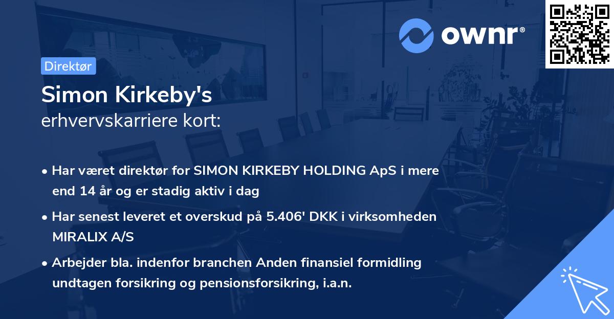 Simon Kirkeby's erhvervskarriere kort