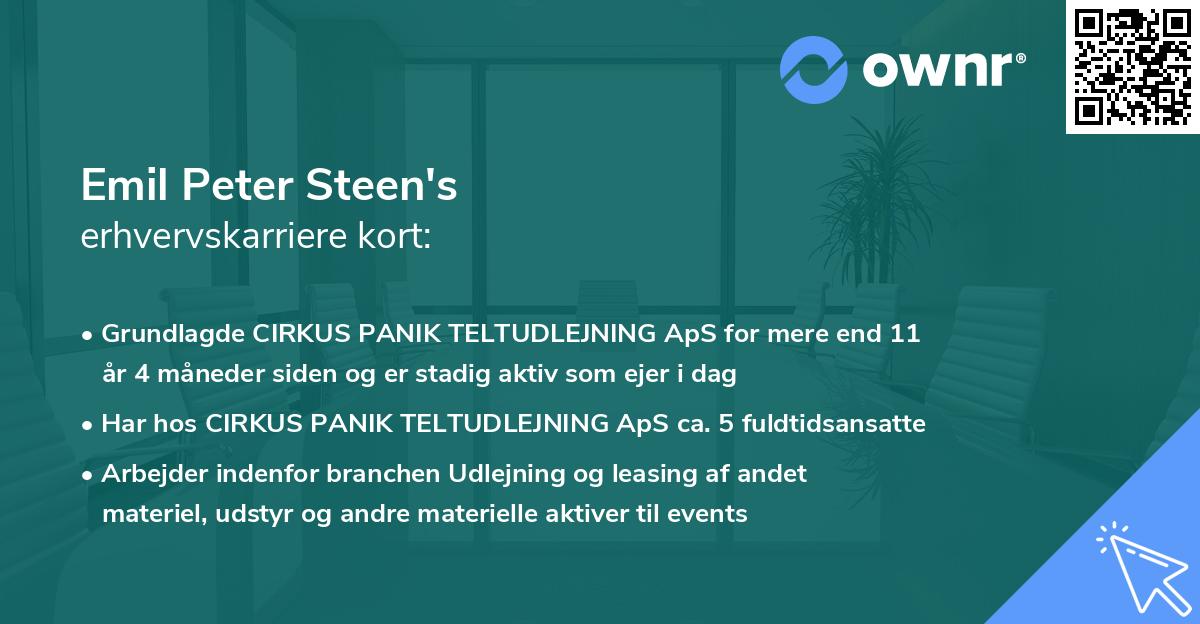 Emil Peter Steen's erhvervskarriere kort