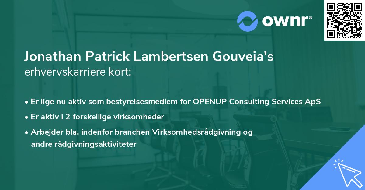 Jonathan Patrick Lambertsen Gouveia's erhvervskarriere kort