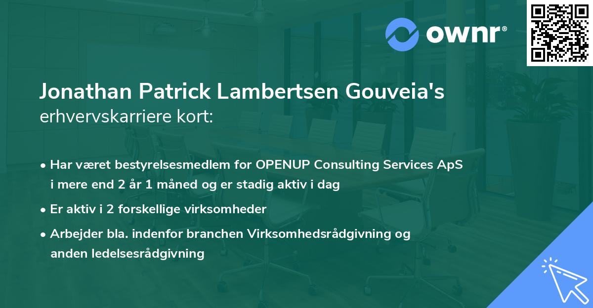 Jonathan Patrick Lambertsen Gouveia's erhvervskarriere kort