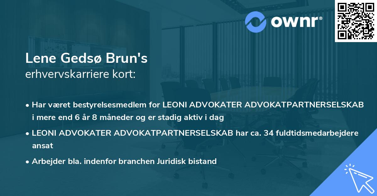 Lene Gedsø Brun's erhvervskarriere kort