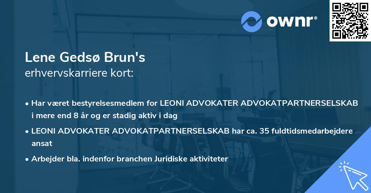 Lene Gedsø Brun's erhvervskarriere kort