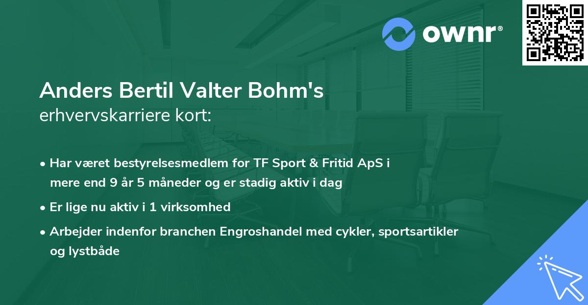 Anders Bertil Valter Bohm's erhvervskarriere kort