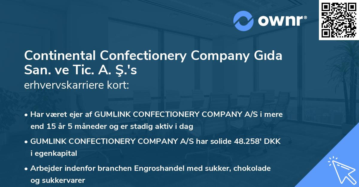 Continental Confectionery Company Gıda San. ve Tic. A. Ş.'s erhvervskarriere kort