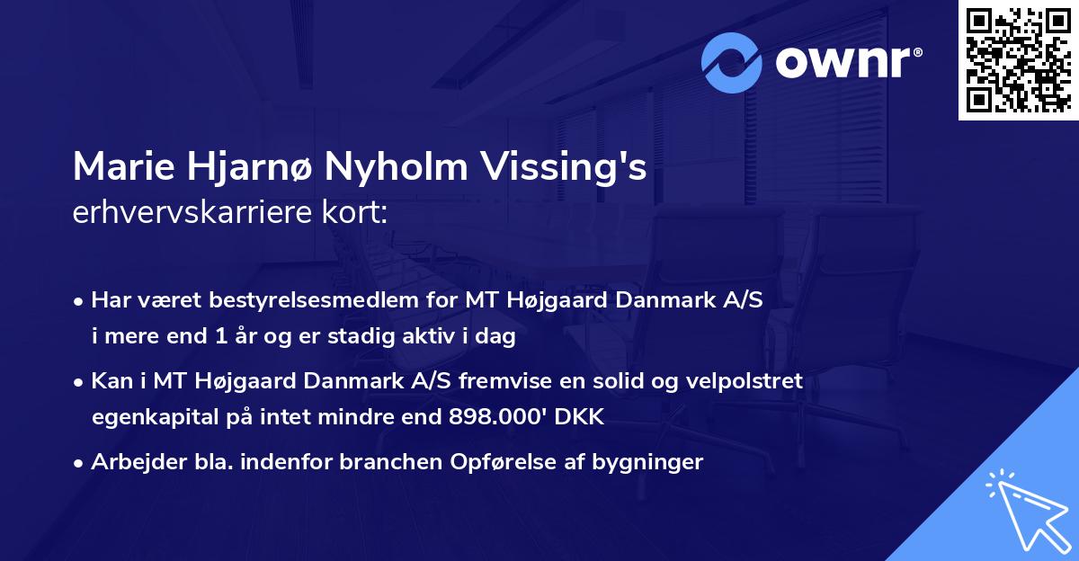 Marie Hjarnø Nyholm Vissing's erhvervskarriere kort