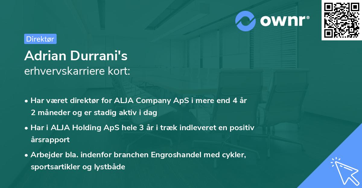 Adrian Durrani's erhvervskarriere kort
