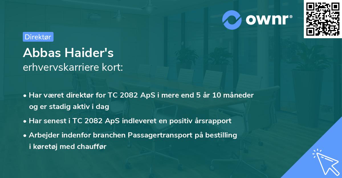 Abbas Haider's erhvervskarriere kort