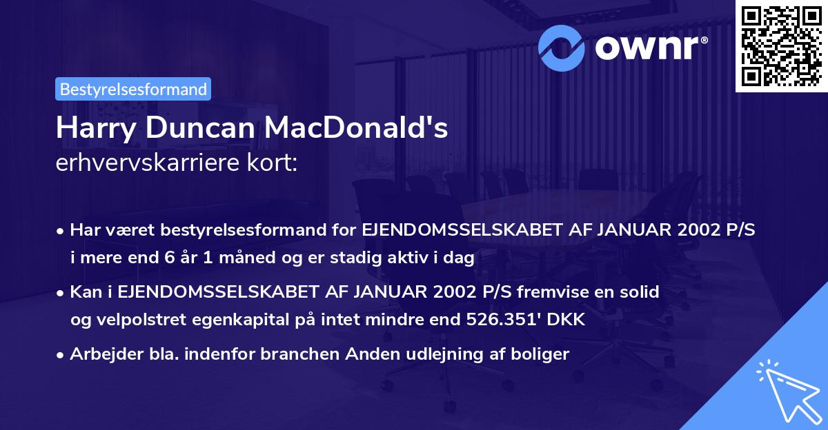 Harry Duncan MacDonald's erhvervskarriere kort