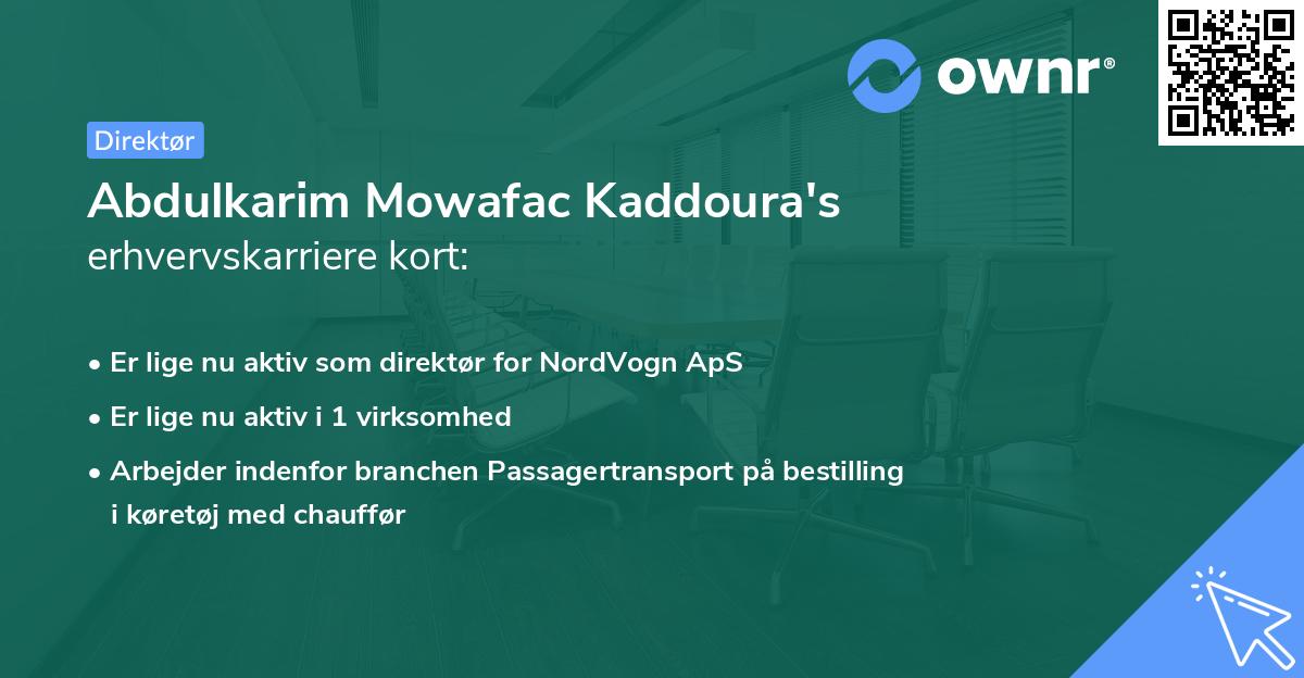 Abdulkarim Mowafac Kaddoura's erhvervskarriere kort
