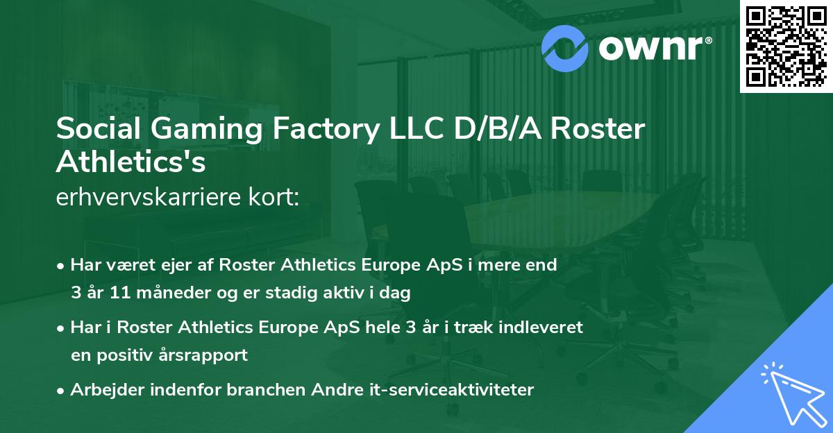 Social Gaming Factory LLC D/B/A Roster Athletics's erhvervskarriere kort