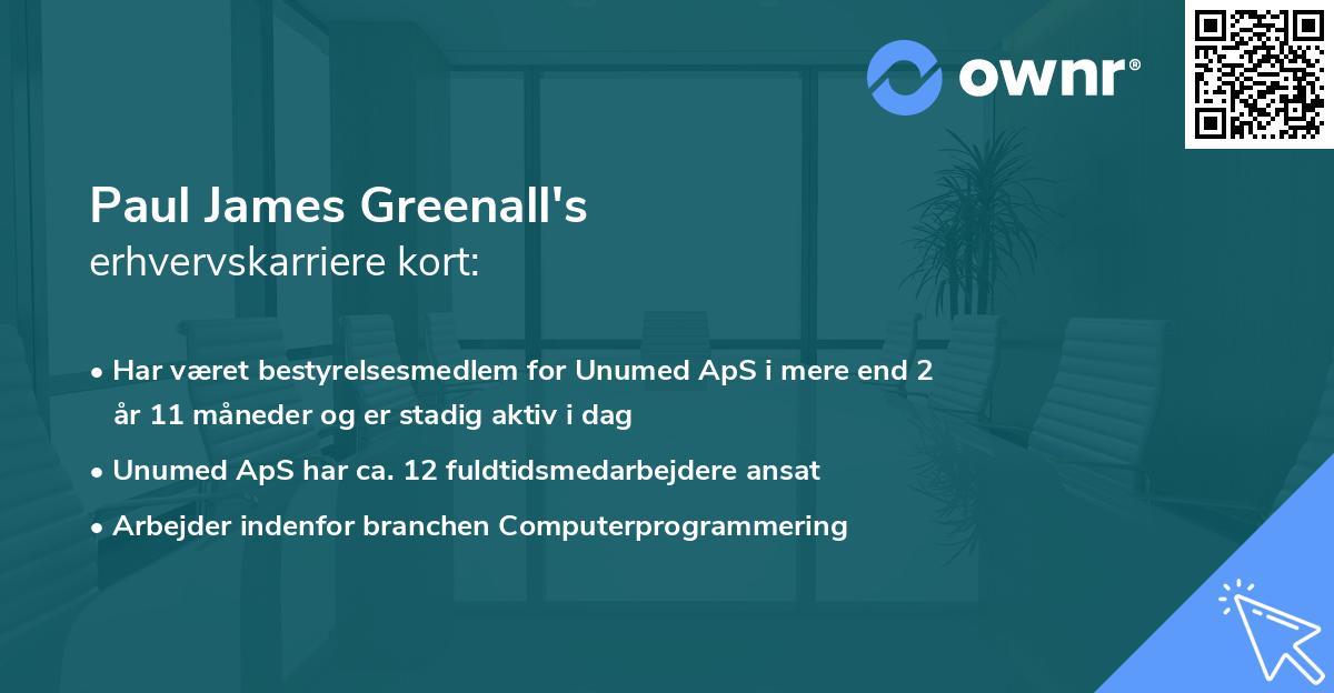 Paul James Greenall's erhvervskarriere kort