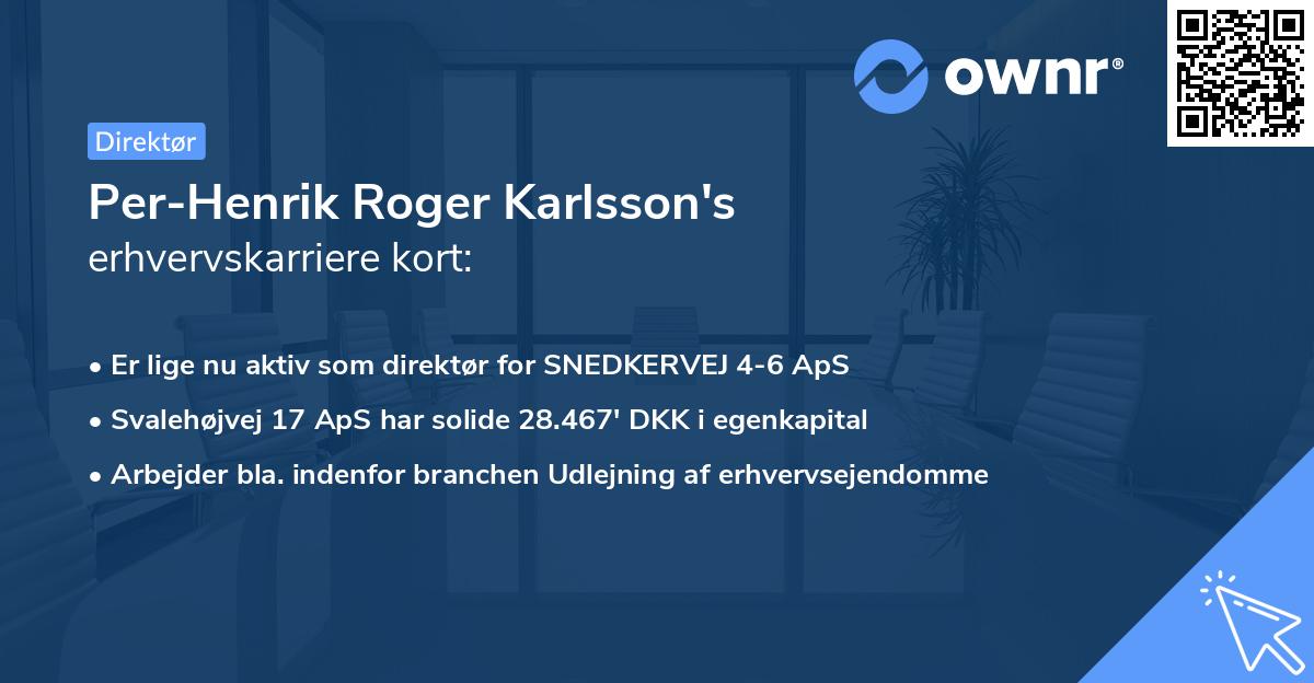 Per-Henrik Roger Karlsson's erhvervskarriere kort