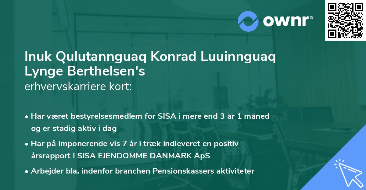Inuk Qulutannguaq Konrad Luuinnguaq Lynge Berthelsen's erhvervskarriere kort