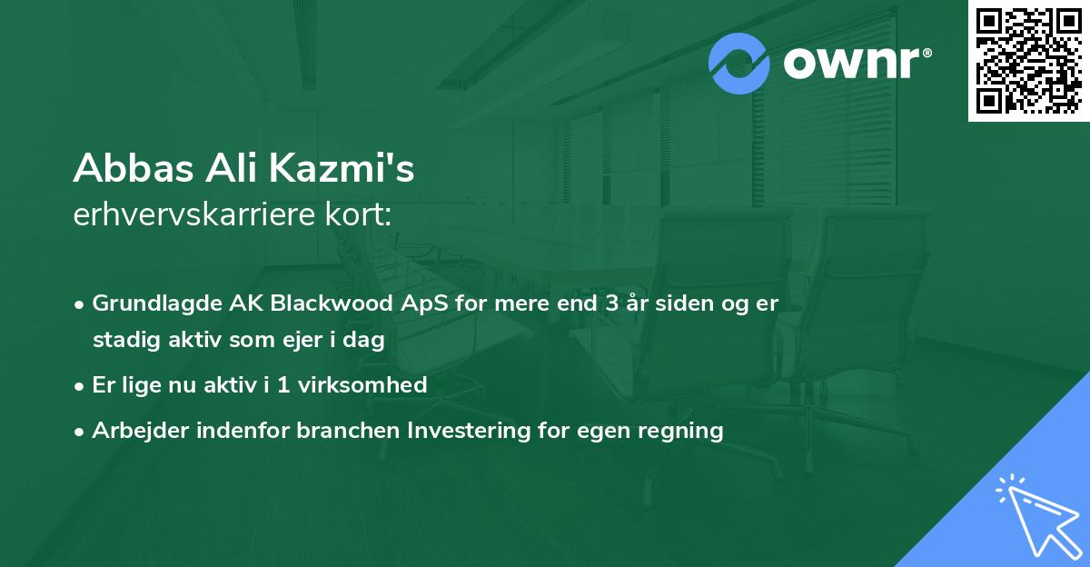 Abbas Ali Kazmi's erhvervskarriere kort