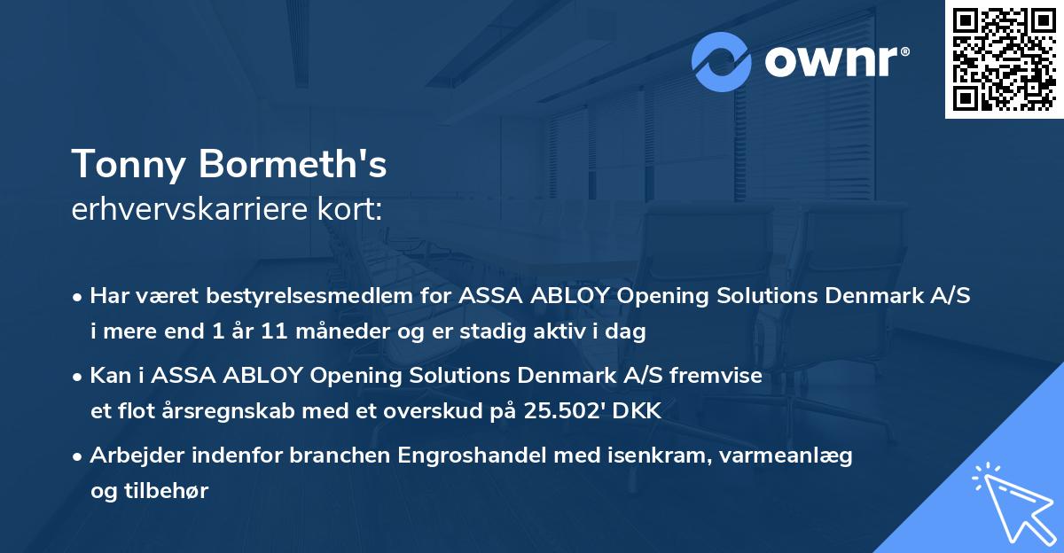 Tonny Bormeth's erhvervskarriere kort