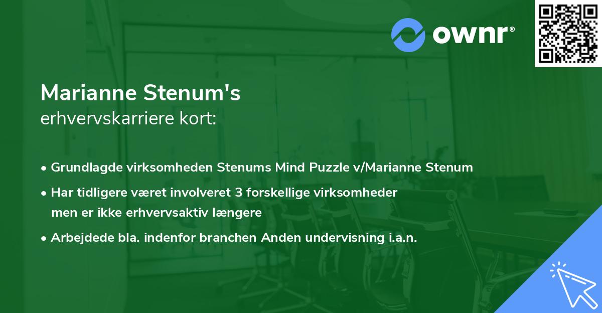 Marianne Stenum's erhvervskarriere kort