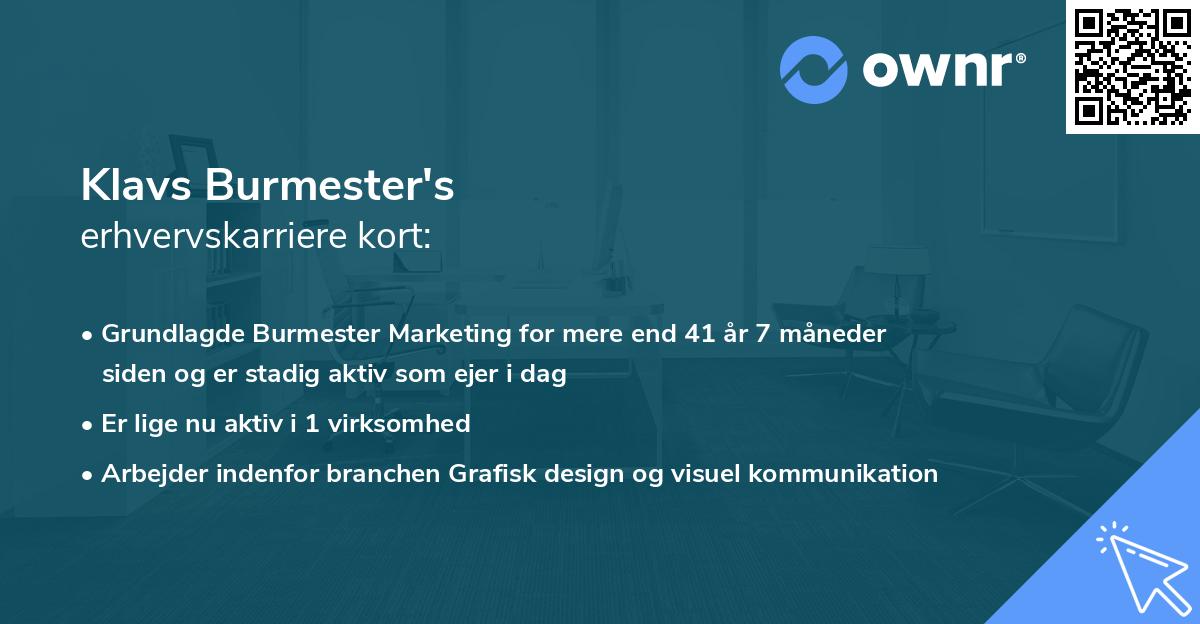 Klavs Burmester's erhvervskarriere kort