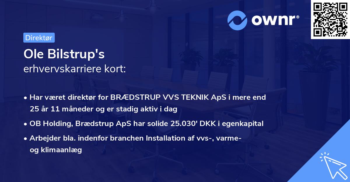 Ole Bilstrup's erhvervskarriere kort