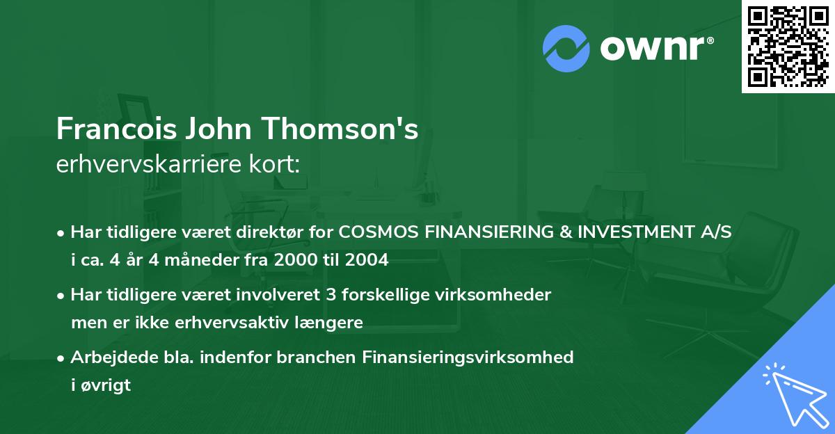 Francois John Thomson's erhvervskarriere kort