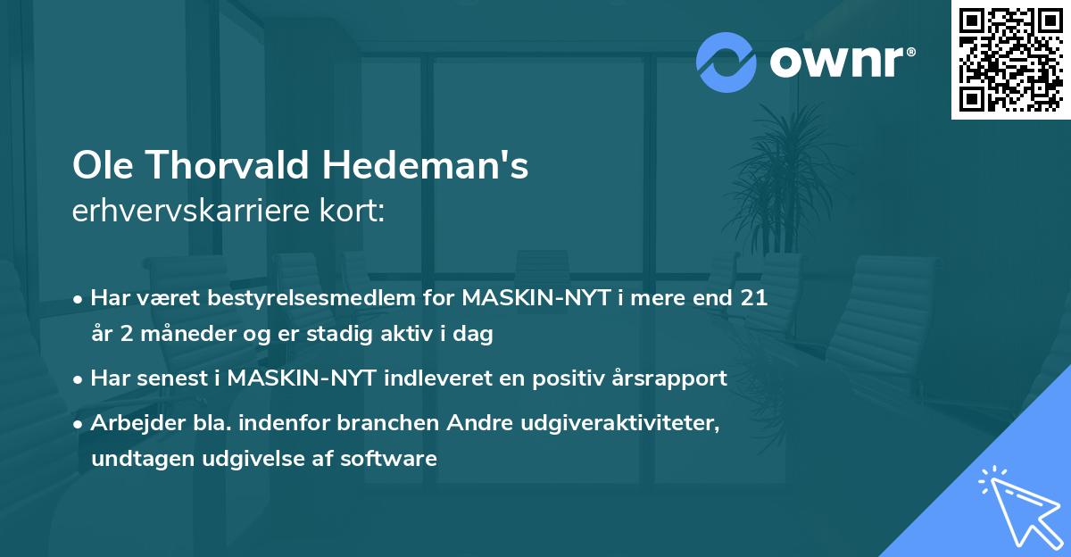 Ole Thorvald Hedeman's erhvervskarriere kort