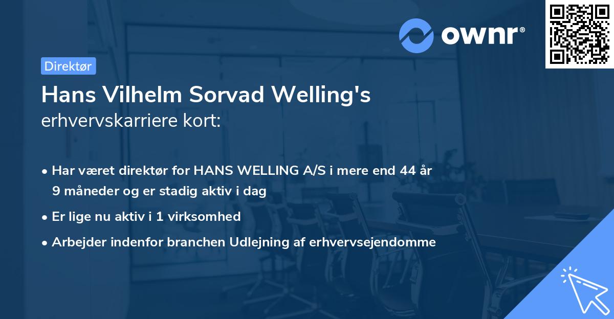 Hans Vilhelm Sorvad Welling's erhvervskarriere kort