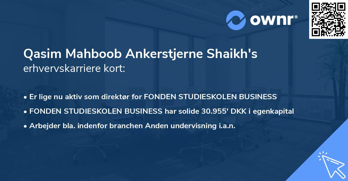 Qasim Mahboob Ankerstjerne Shaikh's erhvervskarriere kort