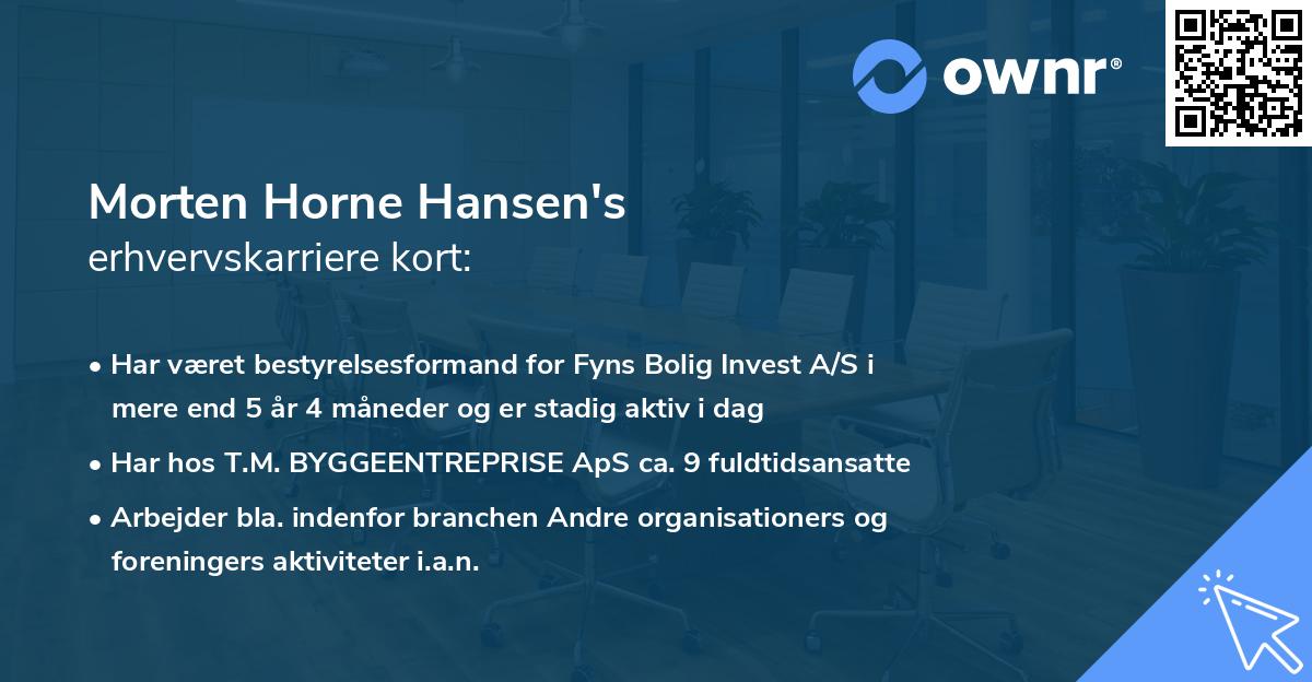 Morten Horne Hansen's erhvervskarriere kort