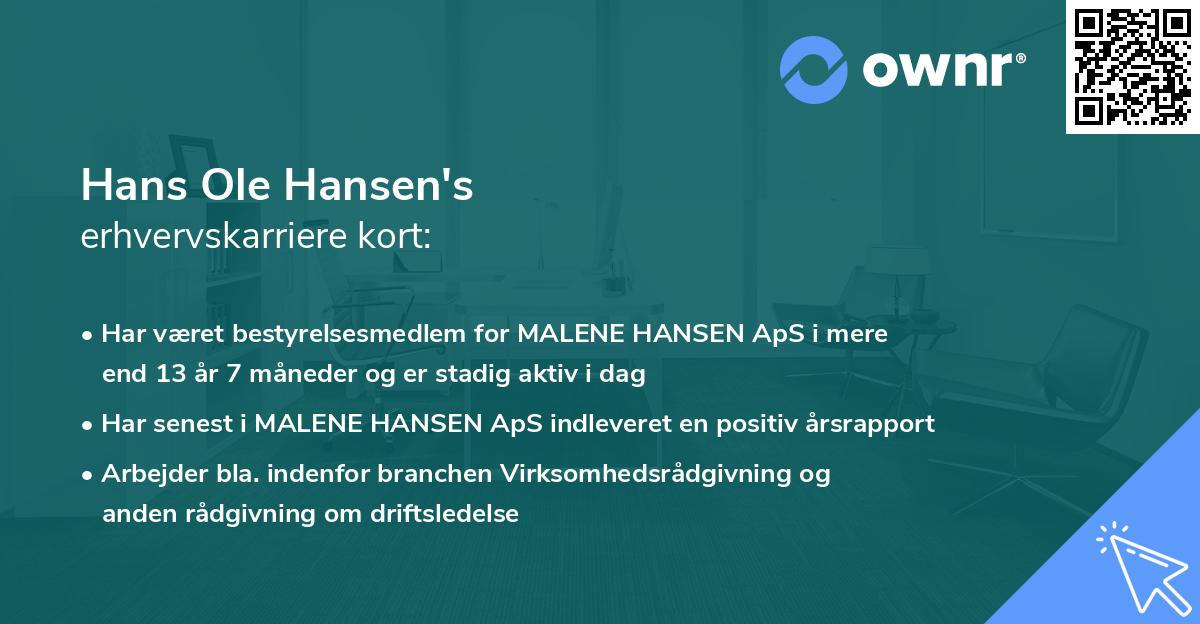 Hans Ole Hansen's erhvervskarriere kort