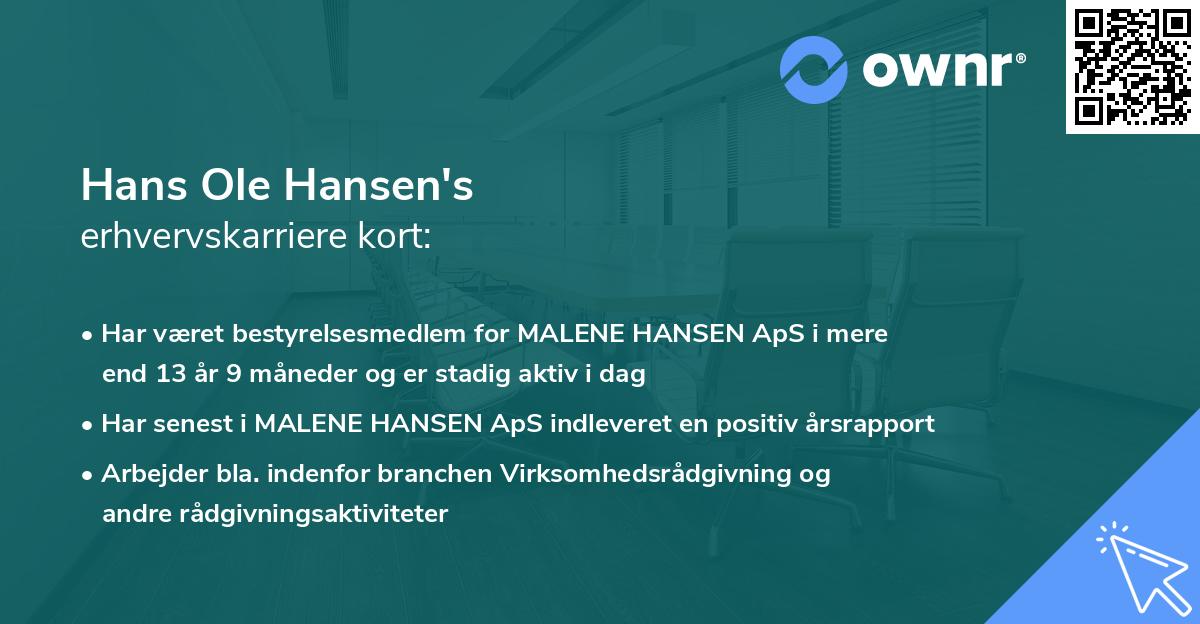 Hans Ole Hansen's erhvervskarriere kort