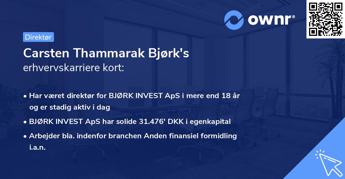 Carsten Thammarak Bjørk's erhvervskarriere kort