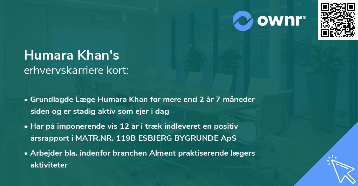 Humara Khan's erhvervskarriere kort