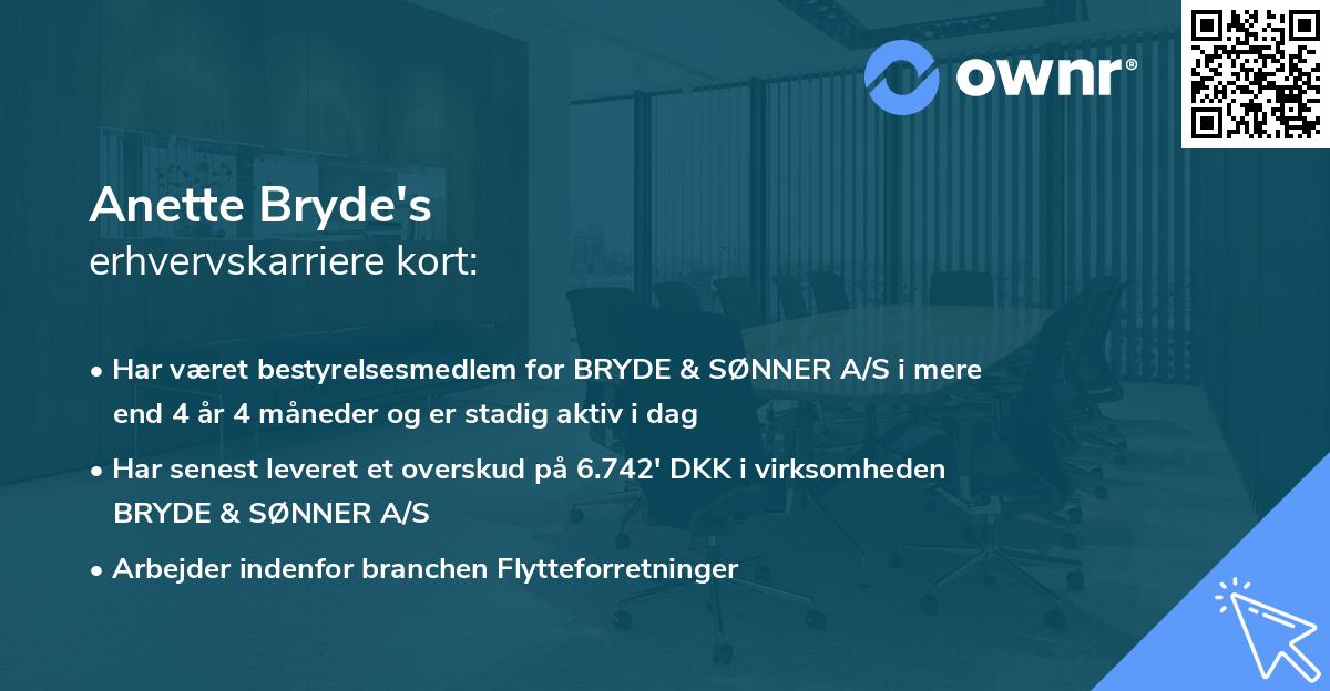 Anette Bryde's erhvervskarriere kort