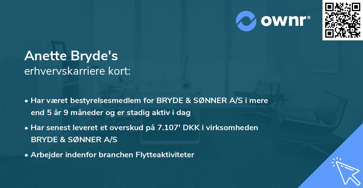 Anette Bryde's erhvervskarriere kort