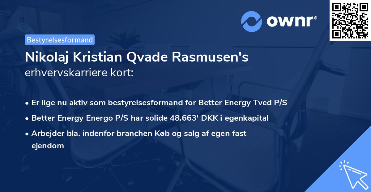 Nikolaj Kristian Qvade Rasmusen's erhvervskarriere kort