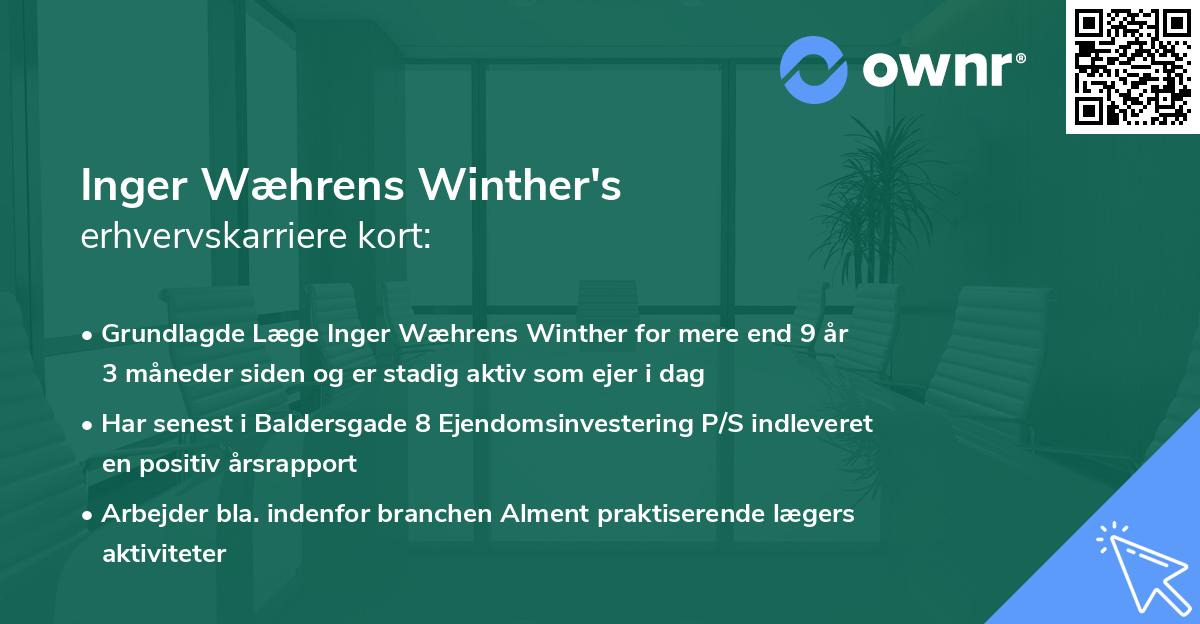 Inger Wæhrens Winther's erhvervskarriere kort