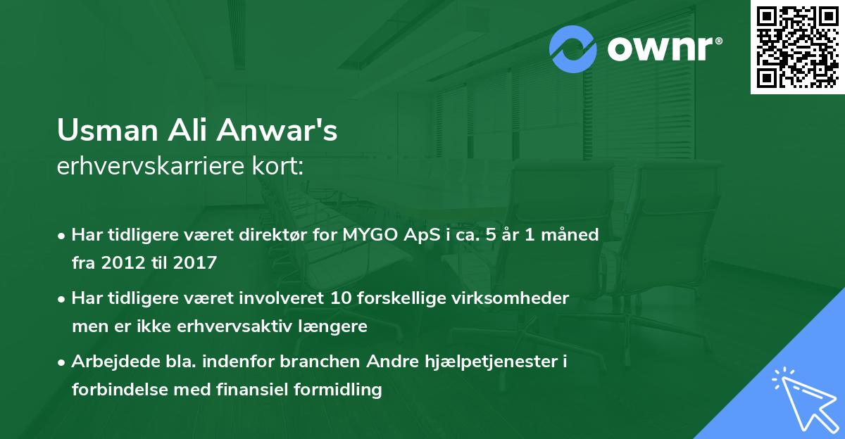 Usman Ali Anwar's erhvervskarriere kort