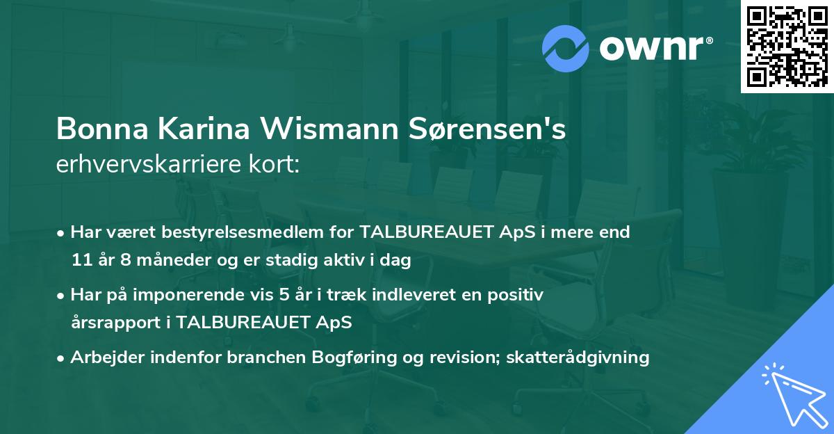 Bonna Karina Wismann Sørensen's erhvervskarriere kort