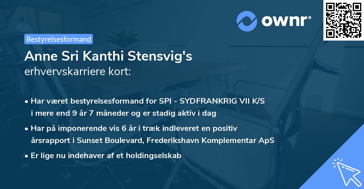 Anne Sri Kanthi Stensvig's erhvervskarriere kort