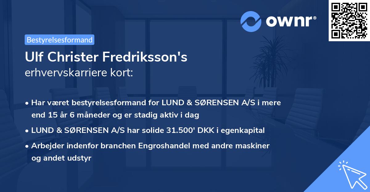Ulf Christer Fredriksson's erhvervskarriere kort