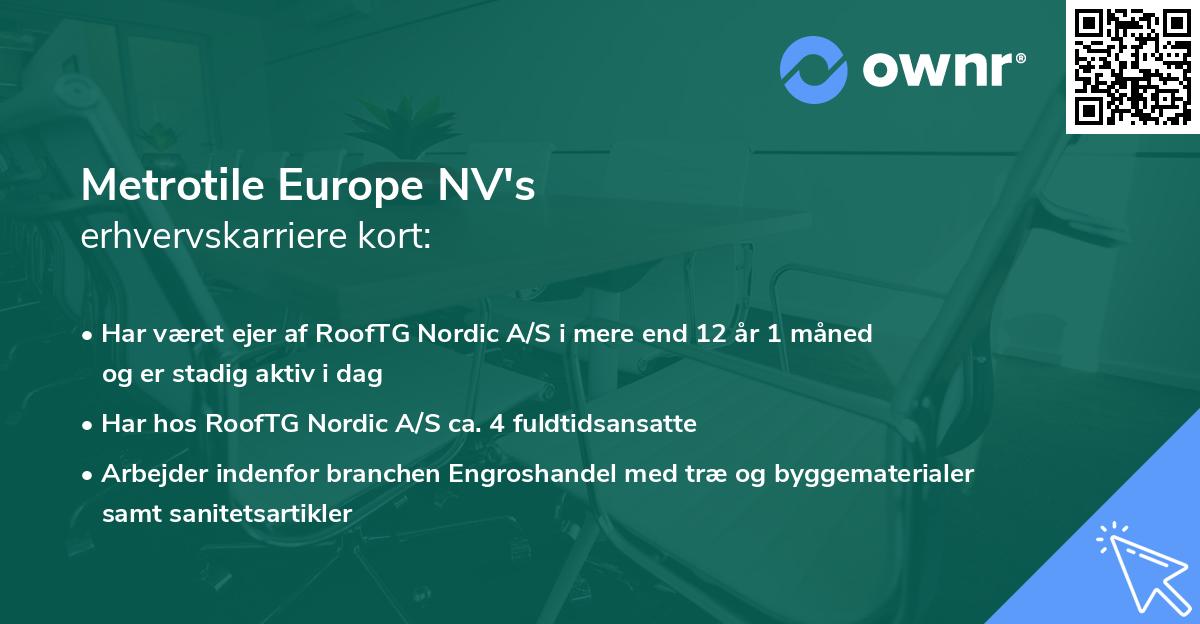 Metrotile Europe NV's erhvervskarriere kort