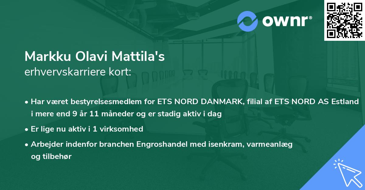 Markku Olavi Mattila's erhvervskarriere kort