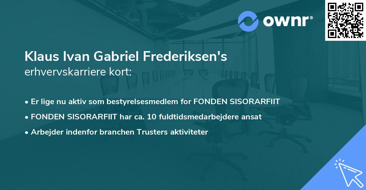 Klaus Ivan Gabriel Frederiksen's erhvervskarriere kort