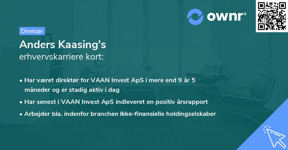Anders Kaasing's erhvervskarriere kort