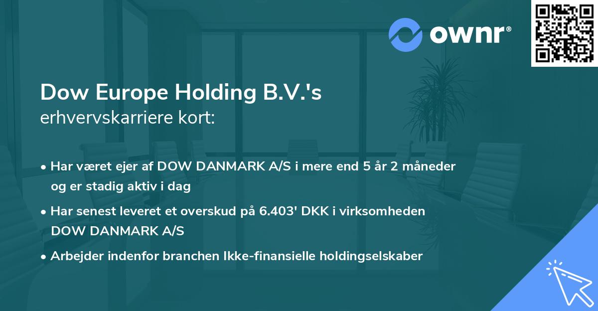 Dow Europe Holding B.V.'s erhvervskarriere kort