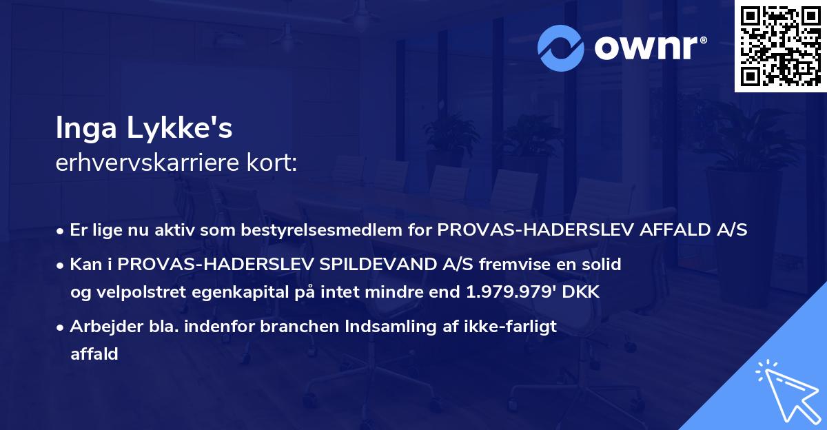 Inga Lykke's erhvervskarriere kort