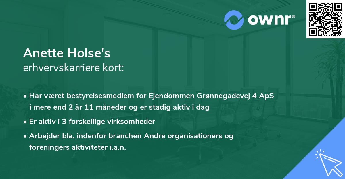 Anette Holse's erhvervskarriere kort