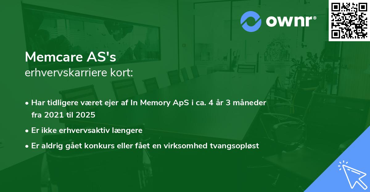 Memcare AS's erhvervskarriere kort