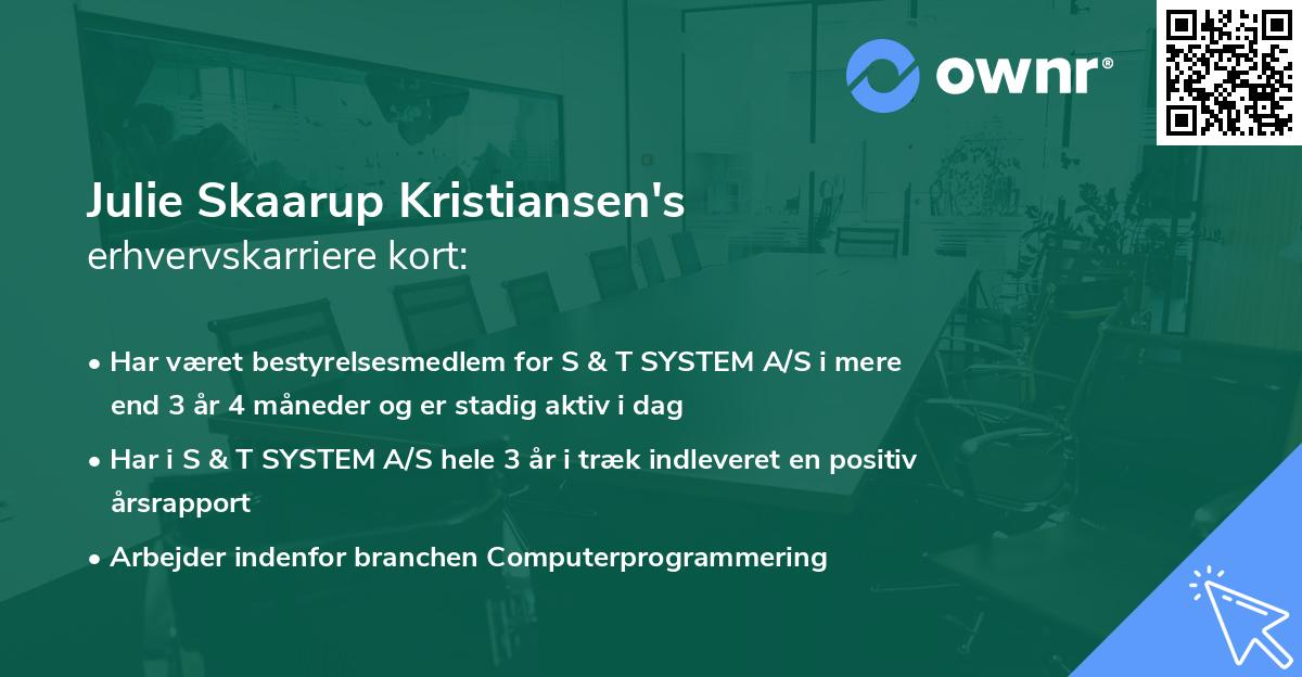Julie Skaarup Kristiansen's erhvervskarriere kort