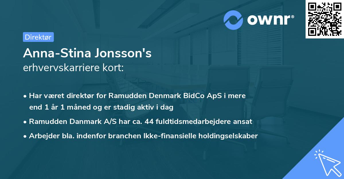 Anna-Stina Jonsson's erhvervskarriere kort
